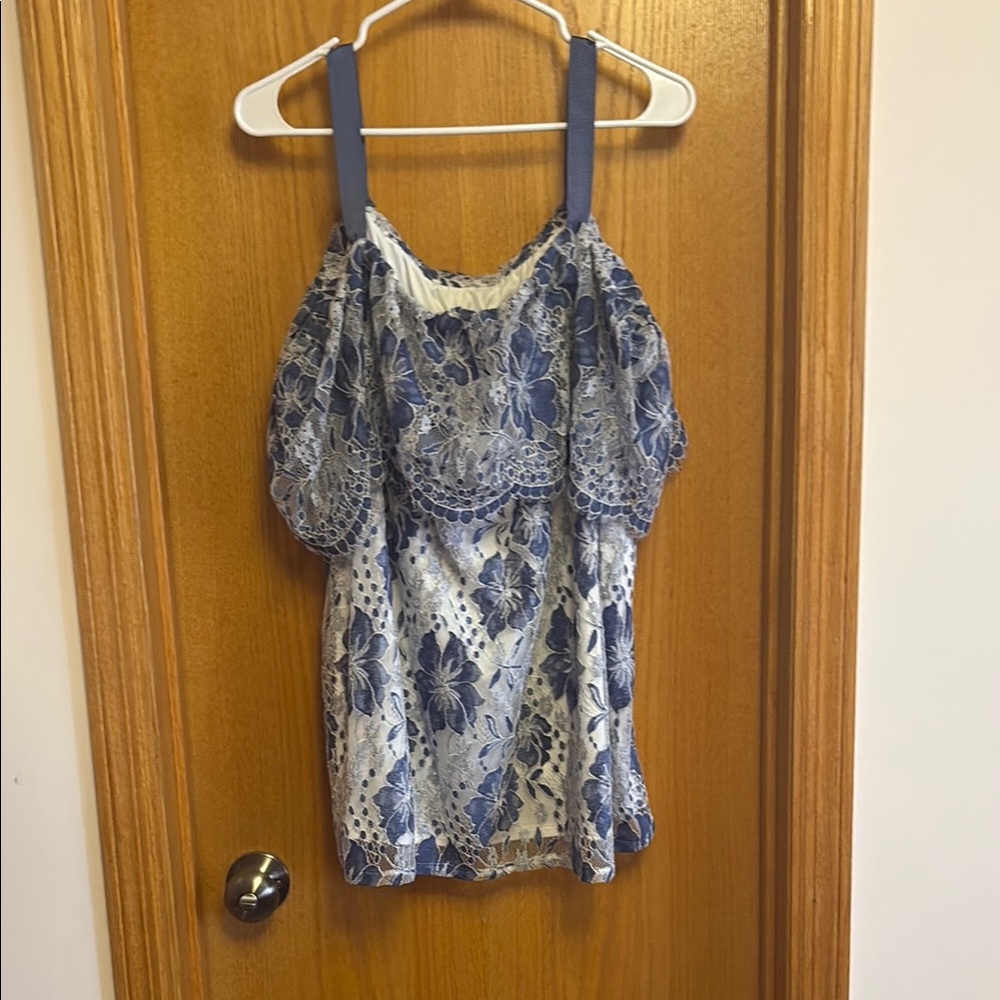 Lane Bryant Blue and White Lace Blouse